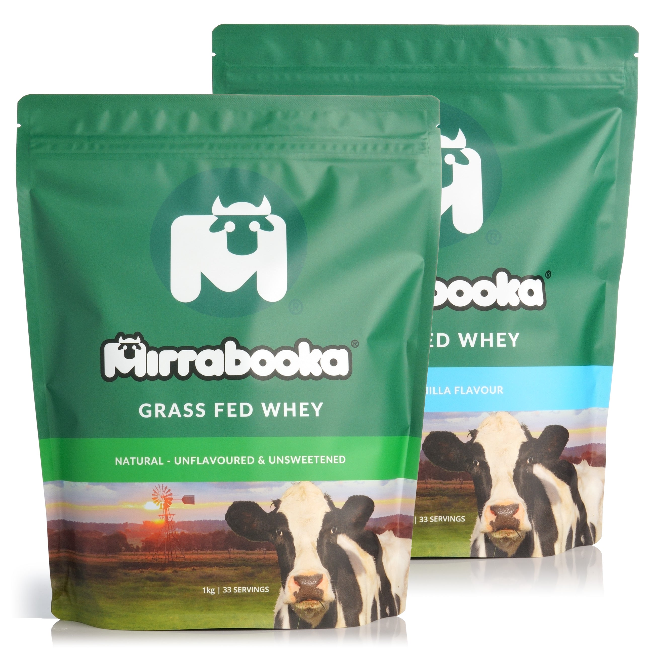 Grass Fed Whey Protein 1kg Natural & 1kg Vanilla Duo Pack