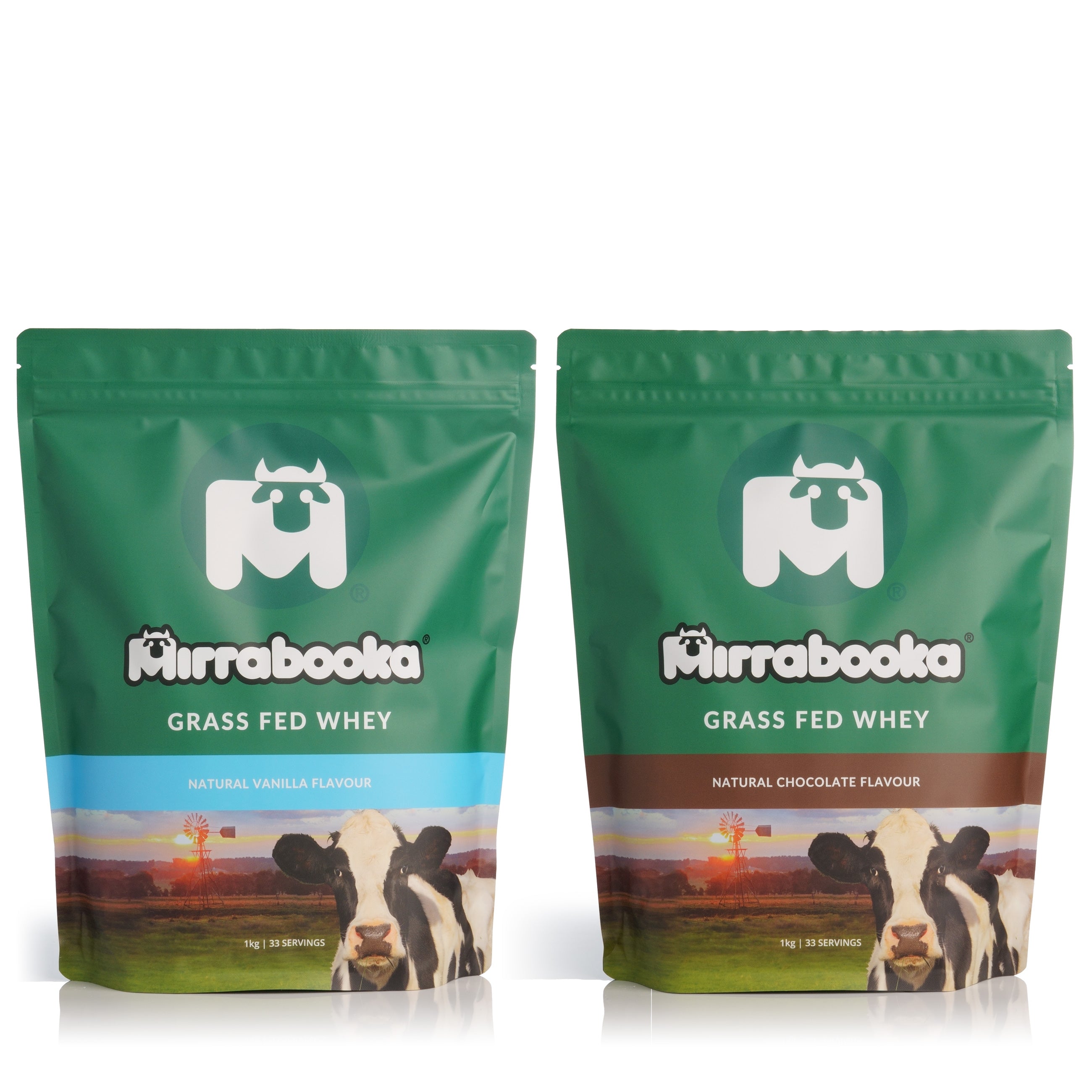 Grass Fed Whey Protein 1kg Vanilla & 1kg Chocolate Most Popular Duo Pack