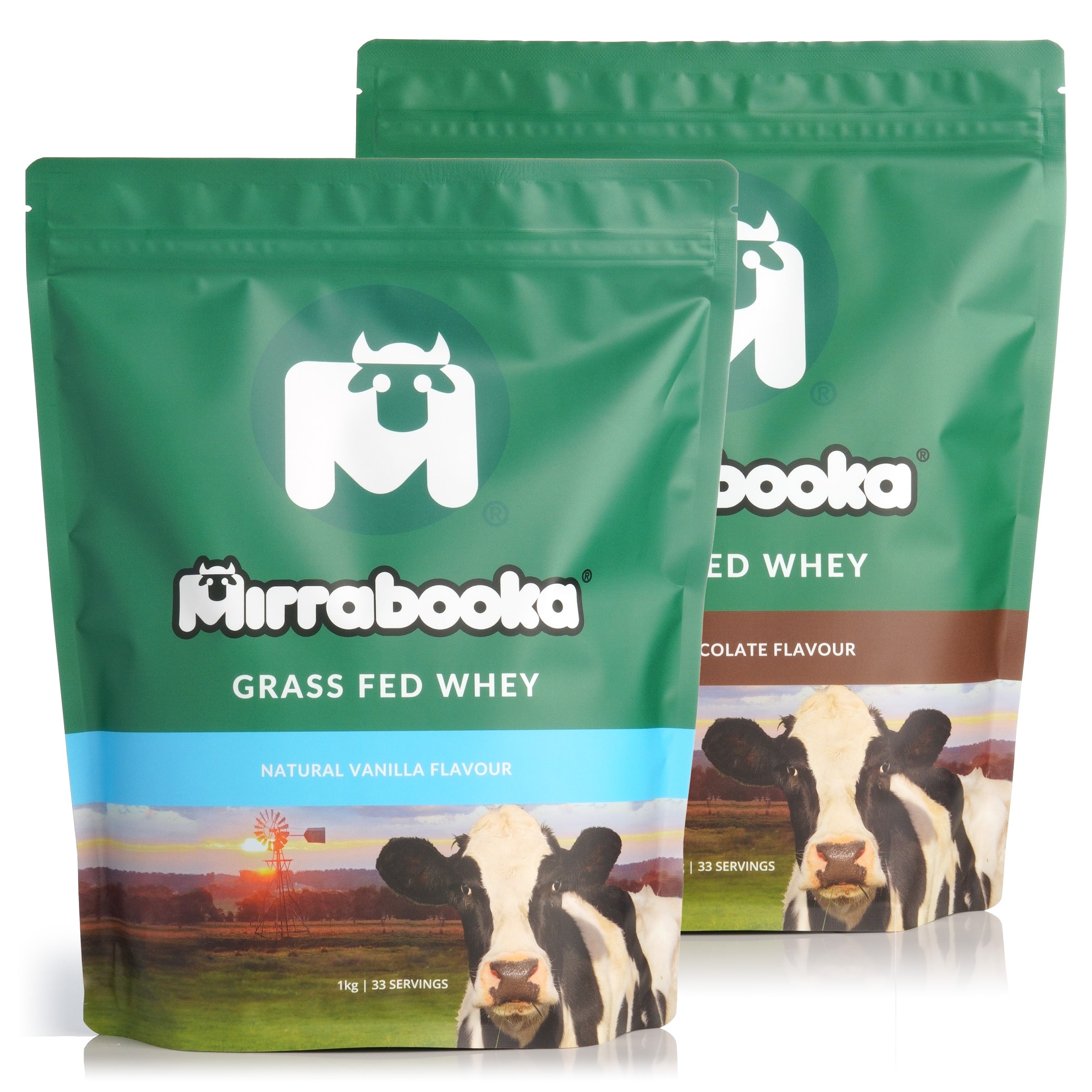 Grass Fed Whey Protein 1kg Vanilla & 1kg Chocolate Most Popular Duo Pack