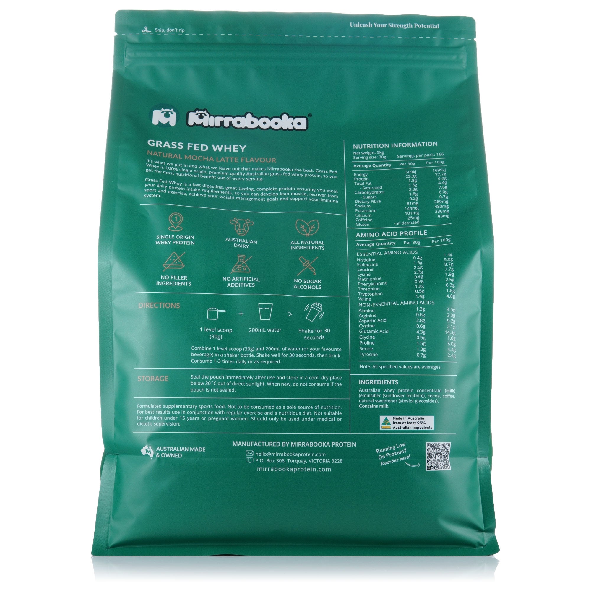 Grass Fed Whey Protein Mocha Latte 5kg (166 servings)