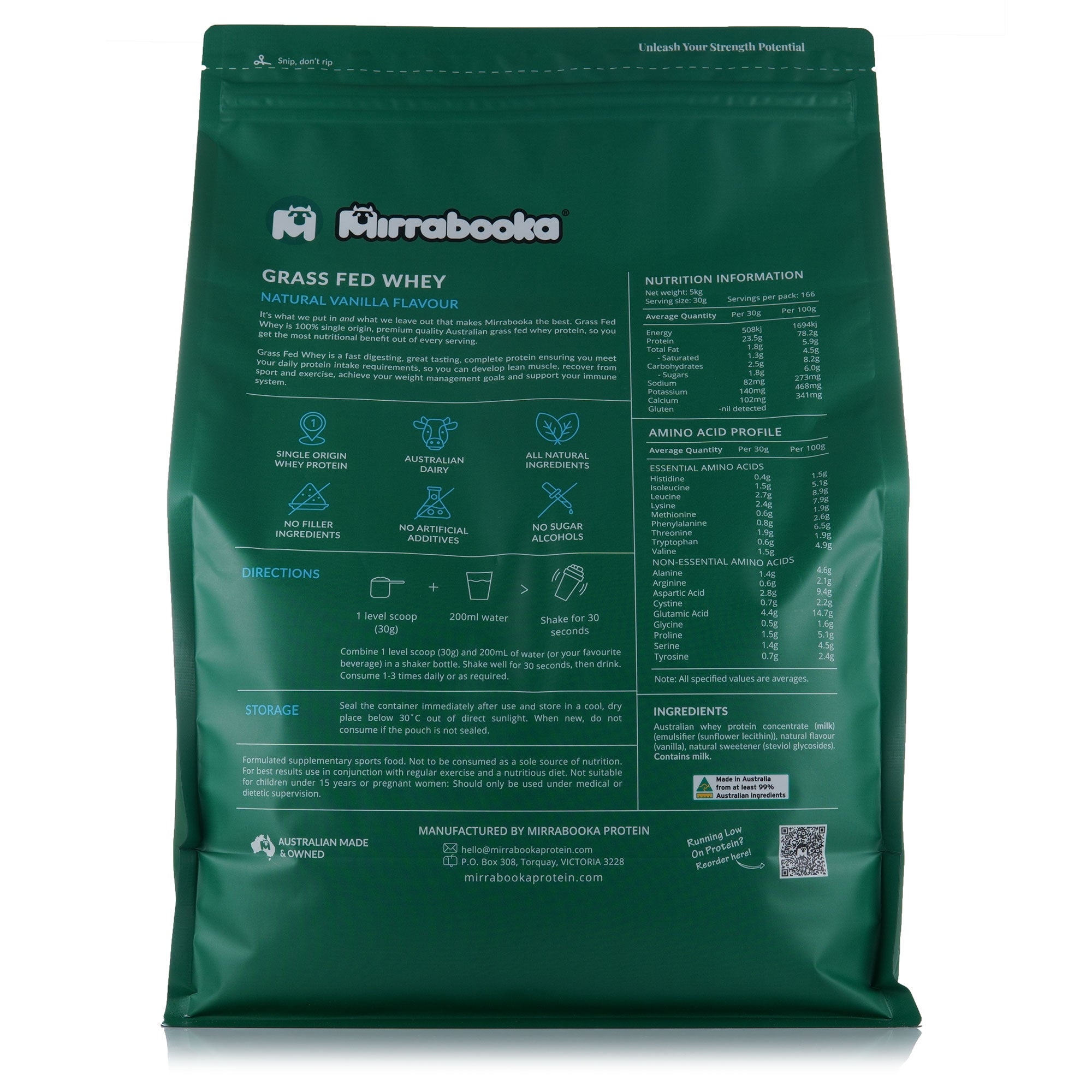 Grass Fed Whey Protein Vanilla 5kg (166 servings)
