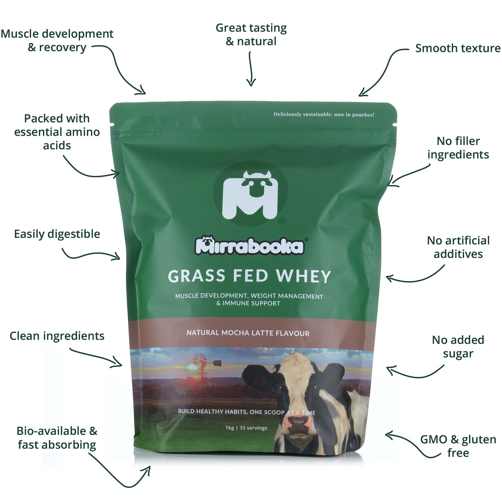 Grass Fed Whey Protein Mocha Latte 1kg (33 servings)