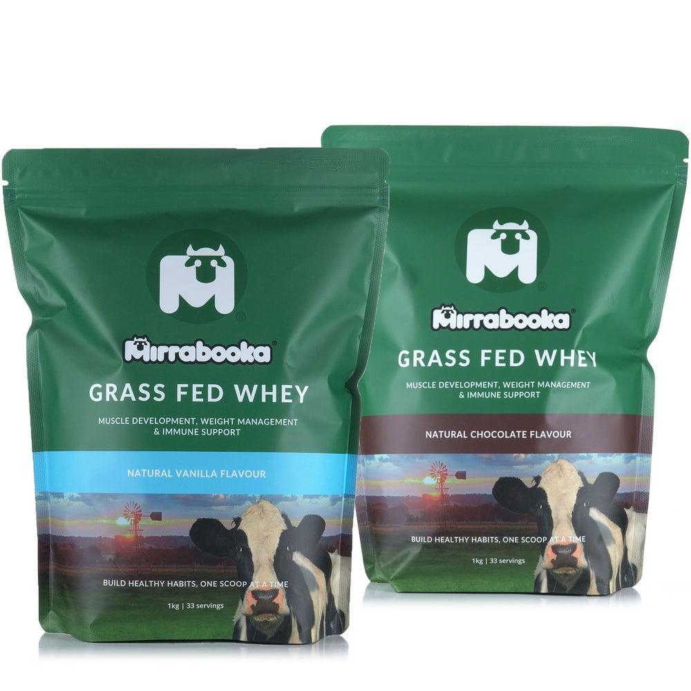 Grass Fed Whey Protein 1kg Vanilla & 1kg Chocolate Most Popular Twin Pack