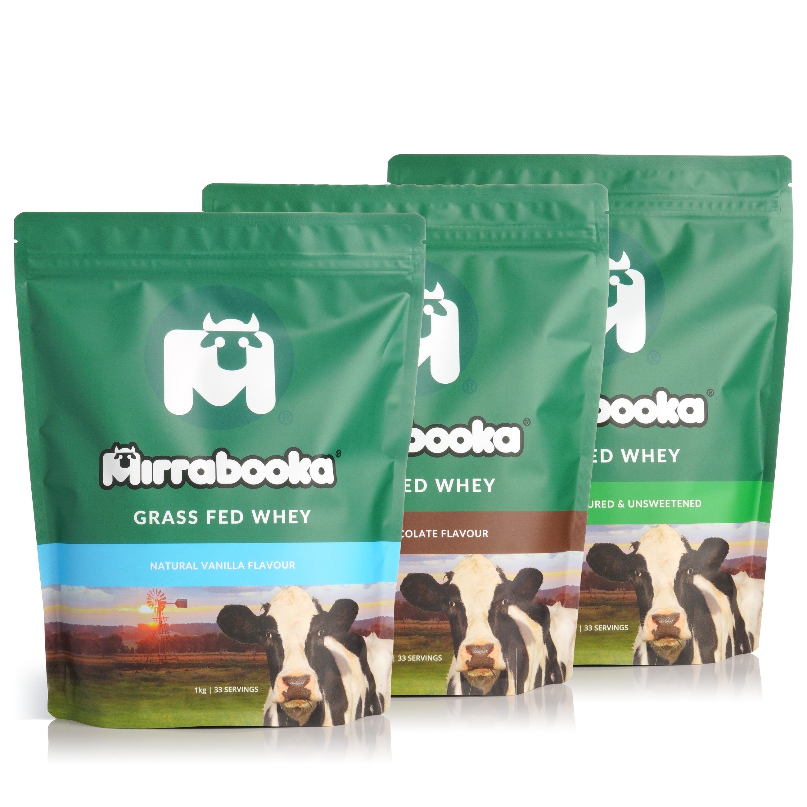 Grass Fed Whey 1kg Vanilla Chocolate & Natural Trio Pack