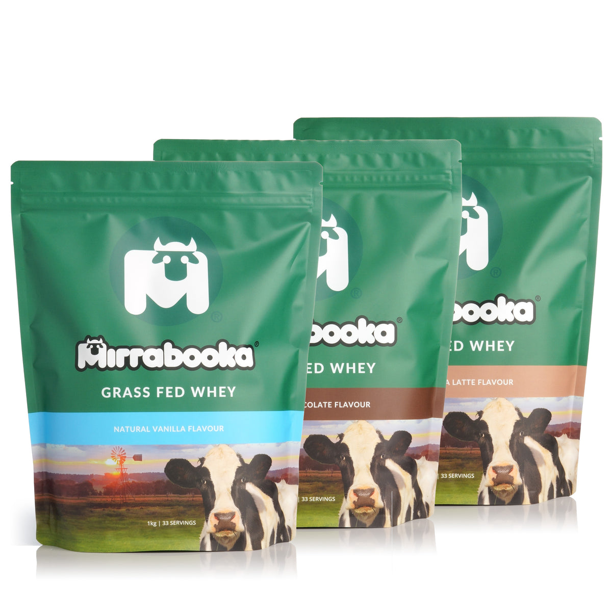 Grass Fed Whey 1kg Vanilla Chocolate & Mocha Latte Trio Pack