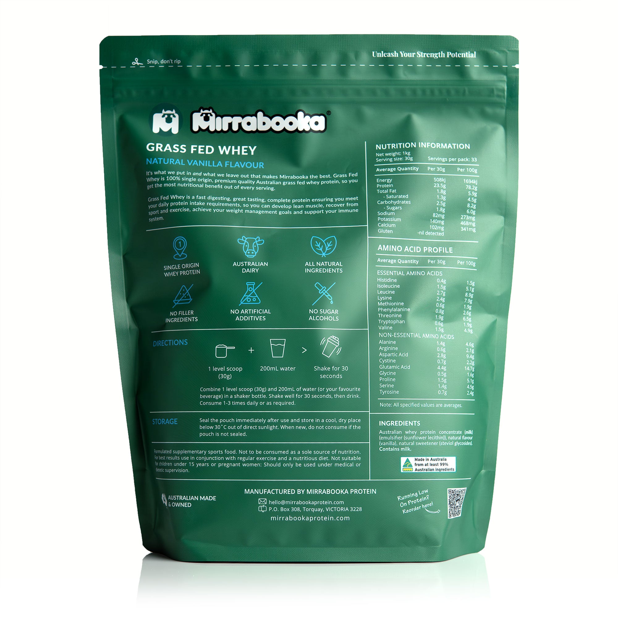 Grass Fed Whey Protein Vanilla 1kg (33 servings)