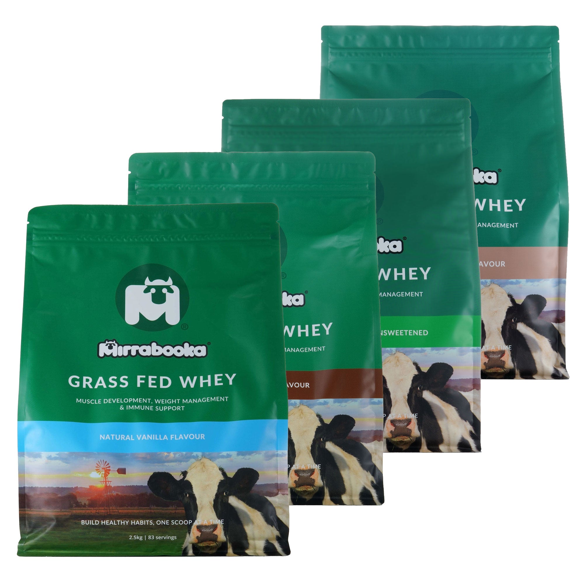 Grass Fed Whey 4 x 2.5kg Pack (4 Pack - Vanilla, Unflavoured,  Chocolate & Mocha)